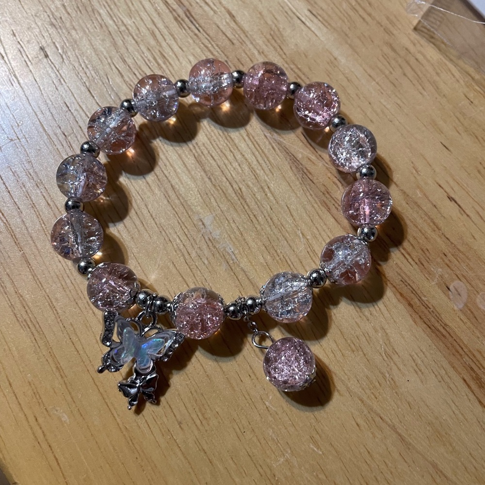 Source Unknown Pink and Silver Charm Bracelet